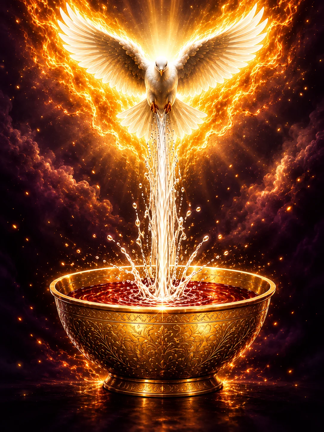 Dove above flowing water
