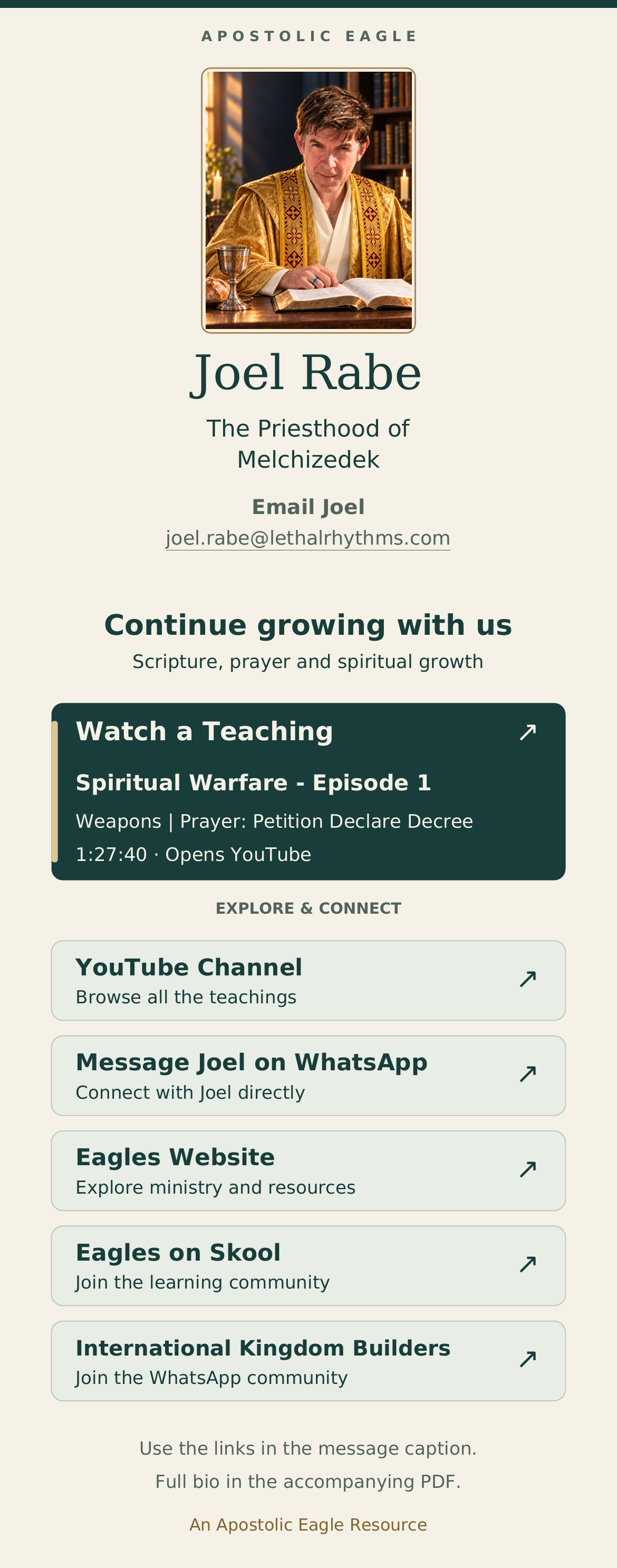 Preview of Joel Rabe’s Bio Card, with his portrait and ministry resources