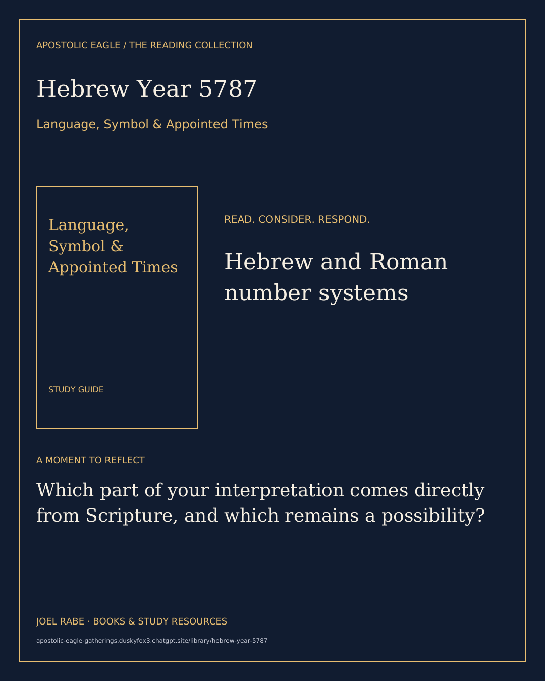 Reading card for Hebrew Year 5787
