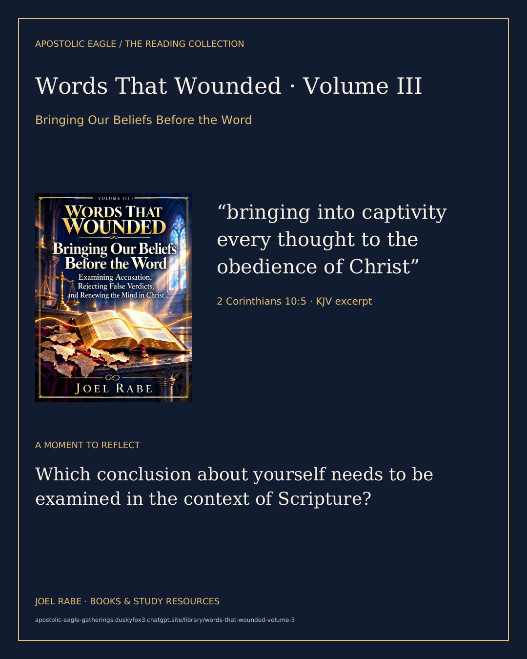 Reading card for Words That Wounded · Volume III